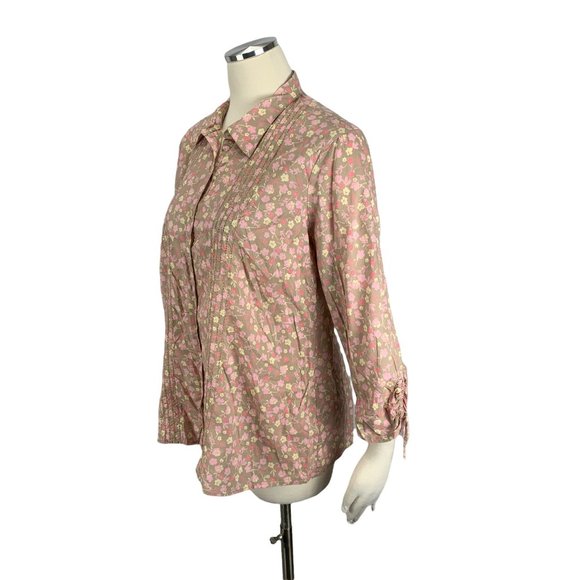 Two Hearts Maternity Large Button Front Blouse Pink Floral 3/4 Sleeves - Picture 2 of 7